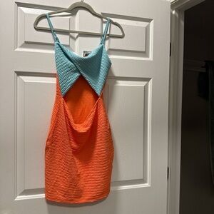 SHEIN Orange and Light Blue Textured Dress